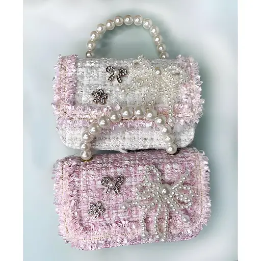 Детская сумка с бисером в стиле шанель белая (24-557) - фото 2