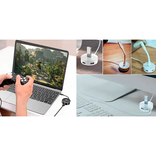 USB-хаб Baseus Round Box 4-Port USB-C 0.1 м Black (CAHUB-G01) [77933] - фото 7