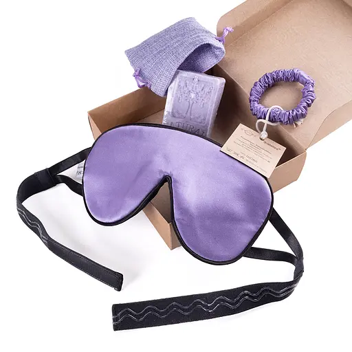 Подарунковий набір Чумацький Шлях Лавандовий: шовкова маска + шовкова резинка для волосся розмір S + мило з ароматом лаванди (1226-02) - фото 2