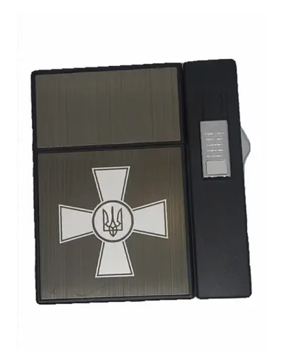 Портсигар на 20 сигарет із запальничкою та електроприкурювачем HL-424 Black Brown Хрест (15695) - фото 2