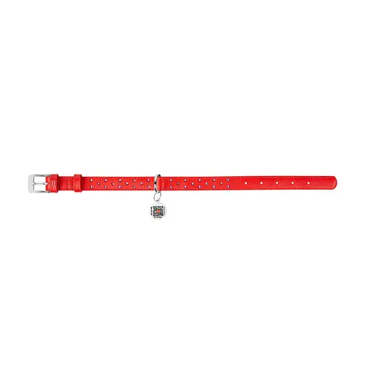 Ошейник для собак кожаный Waudog Glamour с QR-паспортом с клеевыми стразами Ш 25 мм Д 38-49 см красный - фото 4