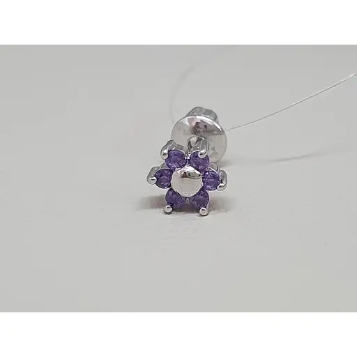 Серебряная моносерьга пуссета Цветок с фианитами. 3008.6С Синий - фото 2