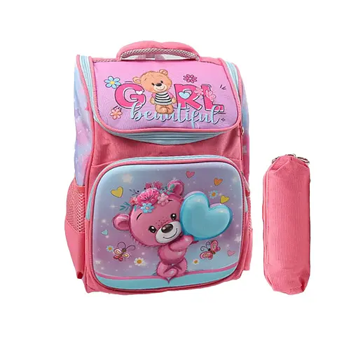 Рюкзак C 72899 27х14х44 см, 1 відділення, 3 кишені, на блискавці, пластикові вставки, пенал, в пакеті (6900067728999) Рожевий - фото 1