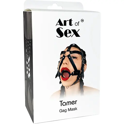 Кляп-маска с силиконовым кольцом Art of Sex - Tamer, Натуральная кожа, цвет Черный - фото 3