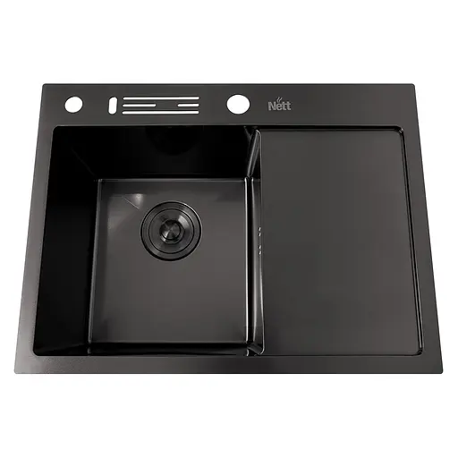 Кухонная мойка черная с правое крылом Nett NB-6045(R), Черный - фото 1