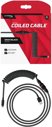 HyperX Кабель USB-A - USB-C спиральный, 1.37м Grey/Black - фото 9