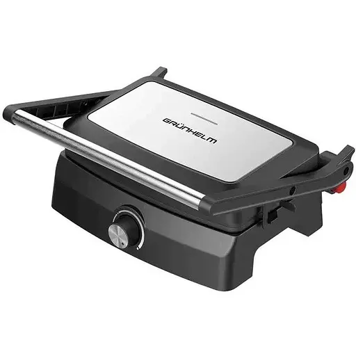 Прижимной контактный электрический гриль Grunhelm G1011 домашний с антипригарным покрытием 1000 Вт Серый - фото 1