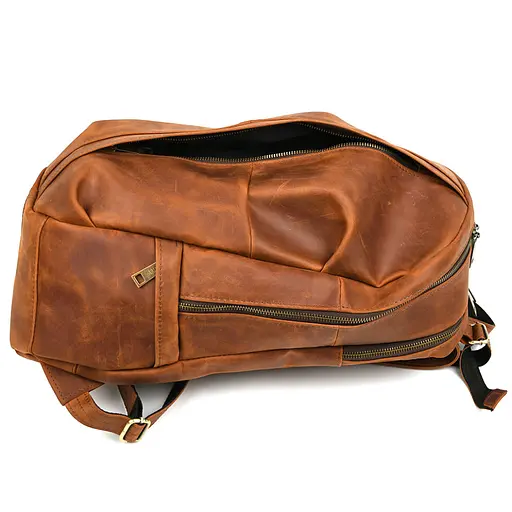 Мужской кожаный городской рюкзак рыжий крейзи хорс TARWA 47х28х18 см sum0028446 - фото 6