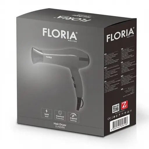 Фен для волосся Floria ZLN8986, 1800 Вт 2 швидкості 3 температури концентратор 1 шт. сірий (33705-IS) - фото 3
