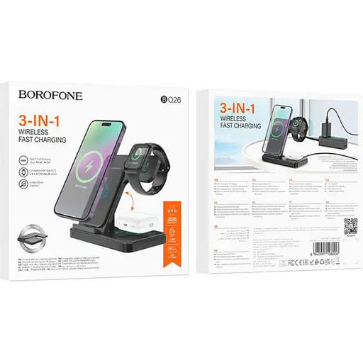 Док-станція — зарядна бездротова 3 в 1 — BOROFONE BQ26 Best 3-in-1 wireless fast charger - фото 6