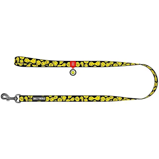 Повідець для собак Waudog Nylon нейлоновий, малюнок "Смайли на чорному", М - фото 2