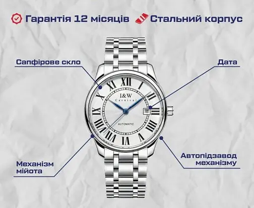 Годинник чоловічий наручний Carnival Vintage New (Сріблясті) - фото 10