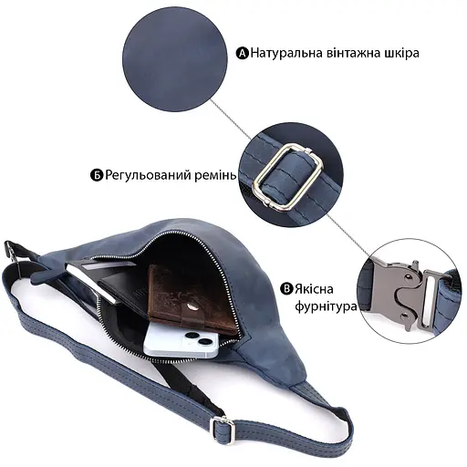 Чоловіча бананка відмінної якості з натуральної шкіри вінтажної SHVIGEL 34х14х7 см sum0027445 - фото 4