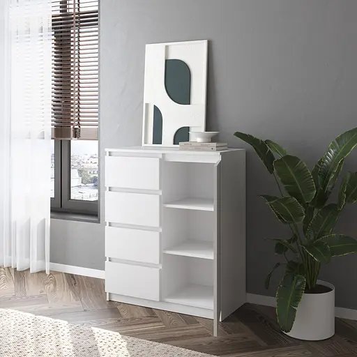 Комод Vays, сучасний, з полицями, 4 шухляди, без ручок R-32 Венге Темний-Білий фасад - фото 2