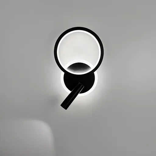 Бра у чорному корпусі із світлодіодним кільцем та спотом 30х19 см Line F Арт. WJ036/2 BK - фото 1