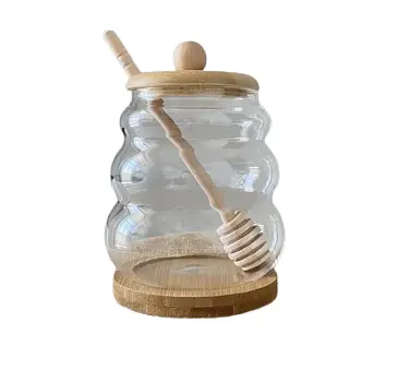 Медовница с бамбуковой крышкой на подставке 500 мл Прозрачный - фото 1