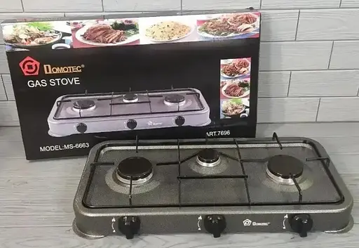 Газовая настольная плита Domotec MS-6603 на 3 конфорки металлическая эмалированная поверхность Серая - фото 8