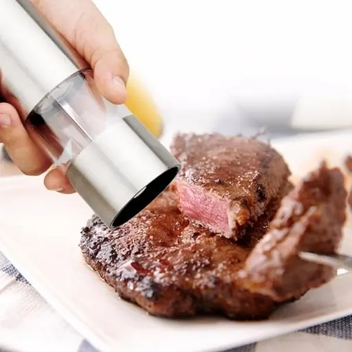 Електричний подрібнювач спецій млин сільничка перечниця перцемолка на батарейках (корпус з нержавіючої сталі) Сріблястий 84943 - фото 3