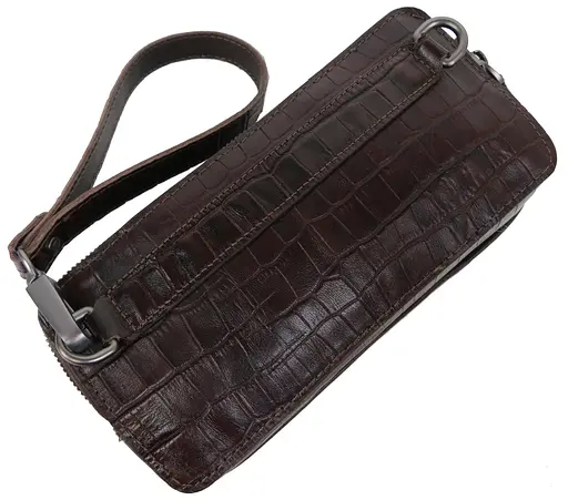 Кожаная барсетка Mykhail Ikhtyar на три отдела под крокодила коричневая sum0028927 - фото 5