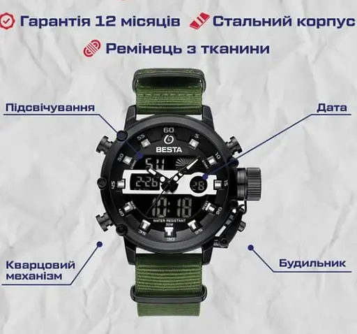 Годинник чоловічий наручний Besta Prof (Green) - фото 8