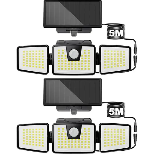 Солнечные светильники охранные, солнечные прожекторы Датчик движения 156 LED с отдельной солнечной панелью, угол освещения 270°, IP65