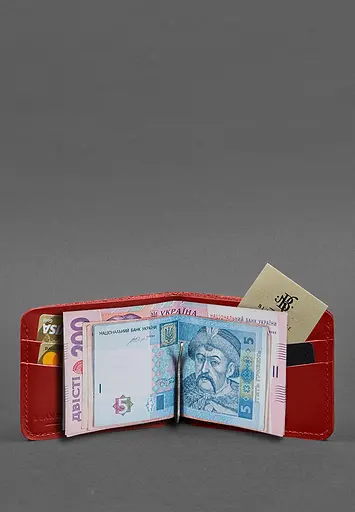 Кожаное портмоне 4.4 (с зажимом) красный краст - фото 3