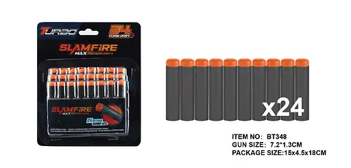 Набор мягких патронов ВТ348 Turbo Slamfire Maх 24 шт., на блистере (6959224464348) - фото 1