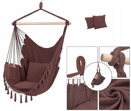 Підвісне крісло бразильський гамак BOHO 100 см + 2 шт подушки Burgundy - фото 2