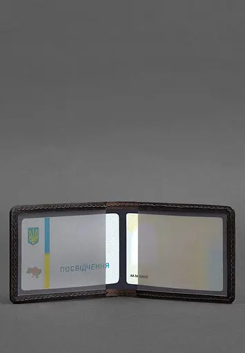 Кожаная обложка для удостоверения с гербом темно-коричневая - фото 4