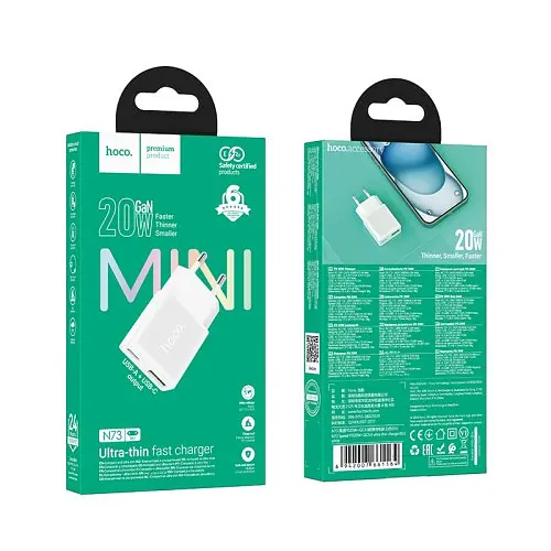 Мережевий зарядний пристрій Hoco N73 Speed PD20W+QC3.0 ultra-thin charger(EU) білий - фото 5