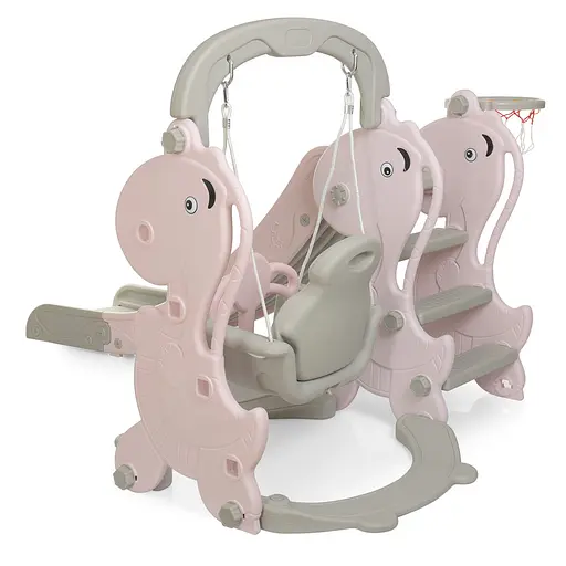 Дитяча гірка-гойдалка BAMBI YG2020-2-8 з баскетбольним кільцем, ш153-г195-в110см, рожева - фото 5