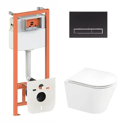 Набор: Qtap Scorpio Ultra Quiet унитаз подвесной QT1433053EUQW + Nest комплект инсталляции 4в1 (линейная клавиша Black mat) QT0133M425 + M08V1091MB - фото 1