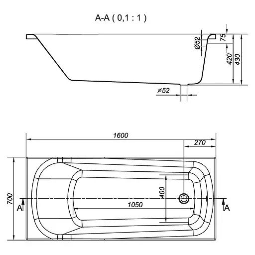 Ванна акрилова Cersant Nao 160x70 - фото 3