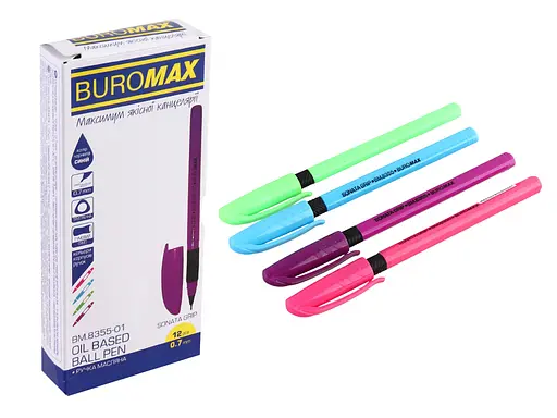 Набор масляных ручек SONATA GRIP BUROMAX 12 штук, синий цвет, толщина письма 0,5 мм BM.8355-01