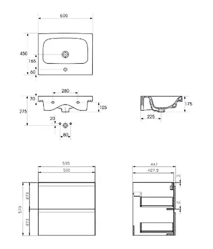 Тумба для ванной комнаты Cersanit CET В13 с умывальником Moduo 60 см Серый UN509-051 30412 - фото 4