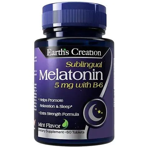 Натуральная добавка Earth‘s Creation Melatonin 5 mg with B6 Sublingual, 60 таблеток