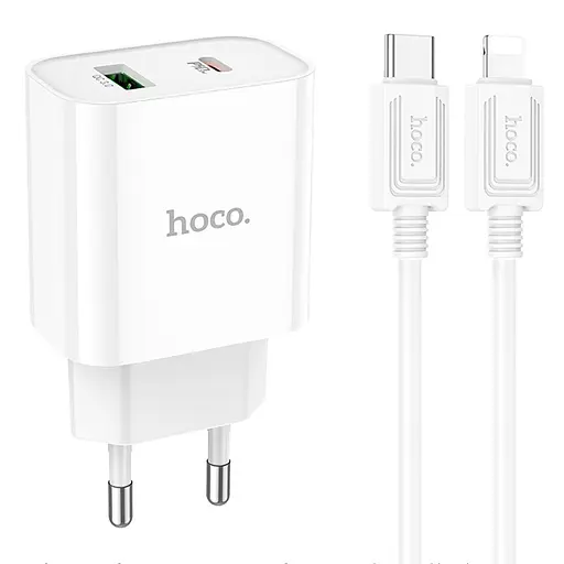 МЗП Hoco C80A Plus Rapido PD20W+QC3.0 (1USB-A/1C) + кабель Type-C to Lightning White