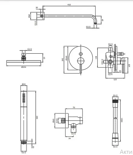 Душова система Omnires Y black SYSY18BL, Чорний матовий - фото 2