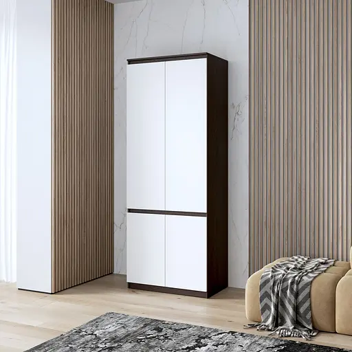 Шкаф для одежды Vays, c полками, в спальню, современный, c фасадами без ручек R-24 Венге Темный-Белый фасад