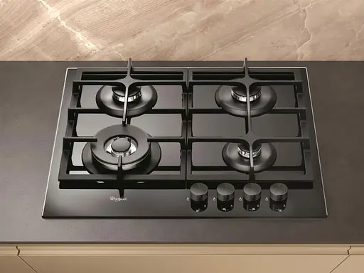 Варочная поверхность газовая на стекле Whirlpool 60 см чугун конфорка с двойным рядом пламени черный - фото 2