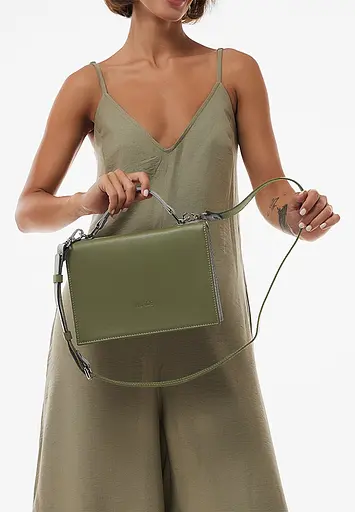 Жіноча шкіряна сумка Grace оливковий/сірий - фото 4