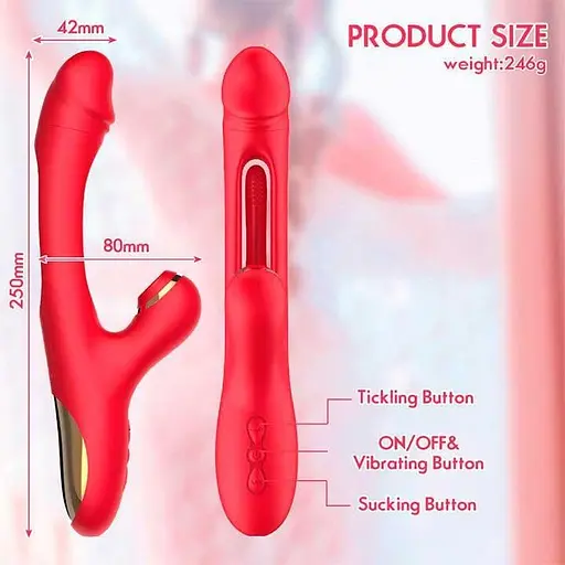 Вибратор для женщин 3в1 силиконовый 21 режим стимуляции клитора usb 25 см красный - фото 5