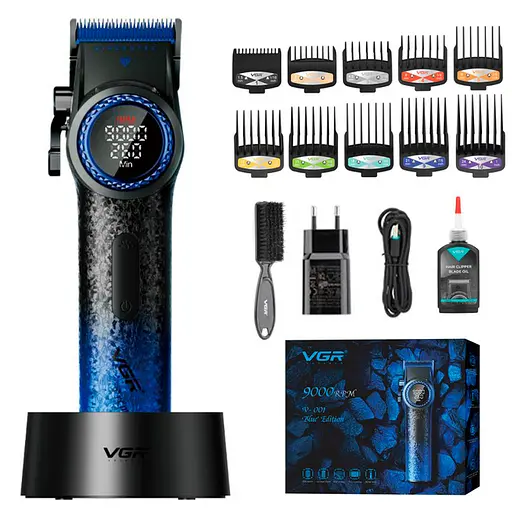 Машинка для стрижки VGR V-001 Blue (10 насадок) 4600 mAh LED дисплей