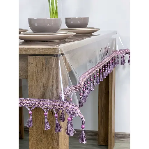 Скатертина силіконова з фіолетовою бахромою 370х160 см - фото 1