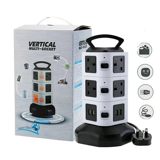 Удлинительный провод вертикальный разъем питания башня мультиштек USB розетка Серый