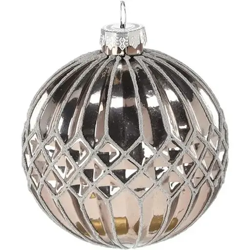 Елочный шарик Chomik стеклянный зеркальный 8 см рельеф ромбы по центру (MAL4013)