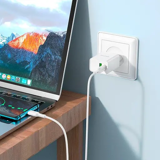 Адаптер сетевой Borofone Resource charger BA69A + кабель Type-C to Type-C 20W набор белый - фото 4
