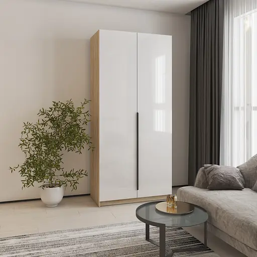 Шкаф 2-дверный MebelStar Оскар Gloss BL-B, блок ящиков+полки 100x52x220 см Дуб сонома/Белый (MBS-5177) - фото 1