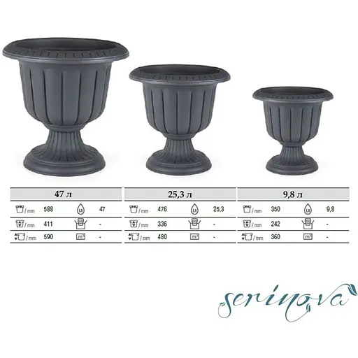 Горщик для квітів Serinova Nergiz 25.3 л антрацитовий (00-00011500) - фото 6