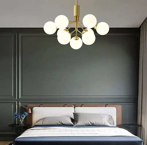 Элегантная латунная люстра на 9 матовых плафонов Line.F J 061/9 - фото 1